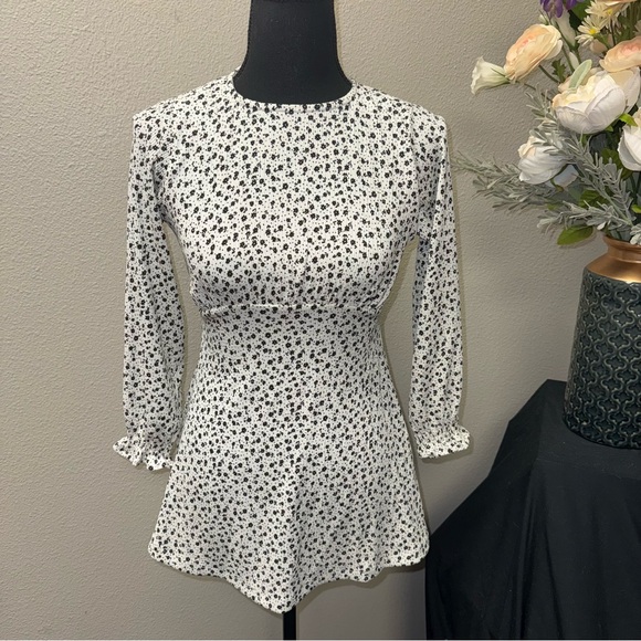 Zara Dresses & Skirts - NWT ZARA Junior Black White Floral Ribbed Dress Long Sleeve Fit & Flare Size 9